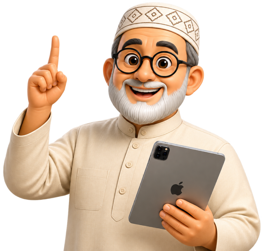Our own Moulana Kitaabi with an iPad Pro, ready to teach Quran online to students across the world!